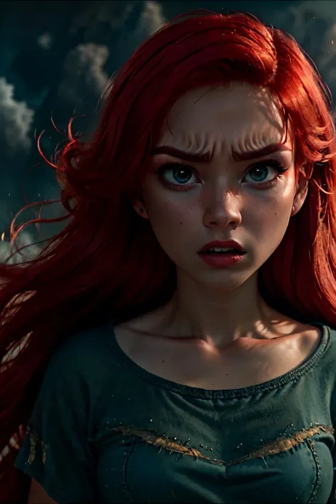 Ariel, 8k UHD, high quality, dramatic, cinematic, angry, <lora:princess_test1:0.5>,