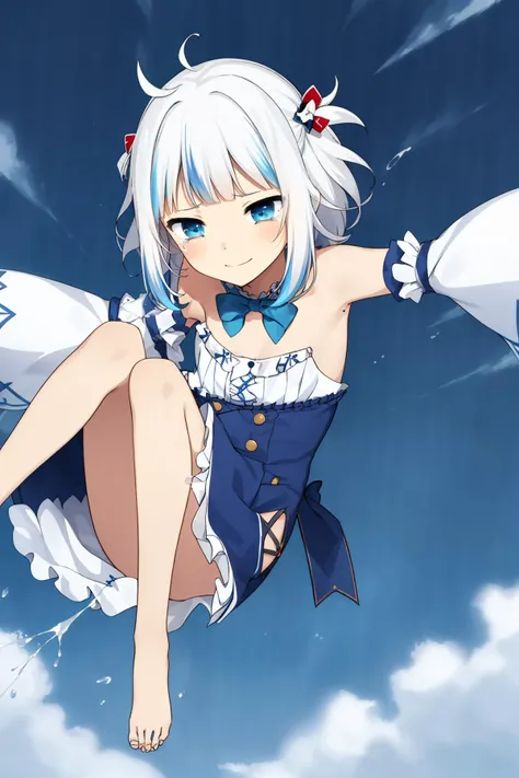 <lora:gura_v1.1-000010:0.9:0.9:lbw=Character>,  gawr gura, 1girl, solo, best quality, masterpiece, highres, looking at viewer, white hair, blue eyes,  short hair, smile, (full body), hair ornament, detailed face, (unhelpless),tear,crying,(((fallingÂ fromÂ ...