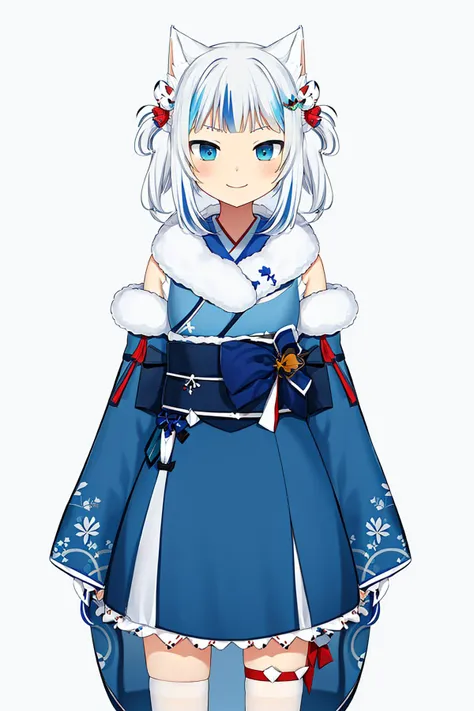 a cartoon image of a woman in a blue dress and white cat ears