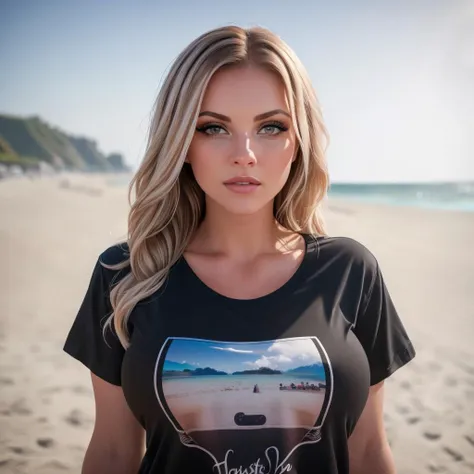 a woman standing on a beach with a surfboard in her hand