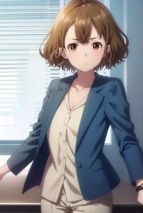 yuzuhamishima, <lora:yuzuha mishima s1-lora-nochekaiser:1>,
yuzuha mishima, short hair, brown hair, (brown eyes:1.5),
BREAK shirt, long sleeves, jacket, white shirt, open clothes, pants, black footwear, watch, green jacket, wristwatch,
BREAK indoors, offic...