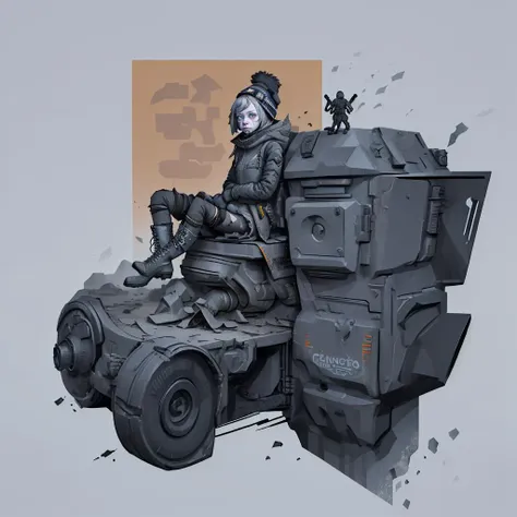 a drawing of a woman sitting on top of a vehicle