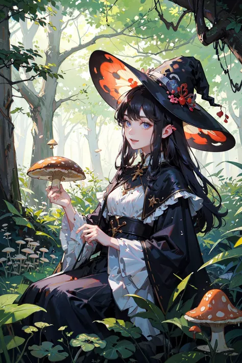 ((best quality, masterpiece, absurbres, super-resolution)), 1girl, Fantasy, Mushroom, fungus, species of fungus, jelly mushroom, fluffy mushroom, big mushrooms, Tree-Ear Funji & Witchs Butter Fungi