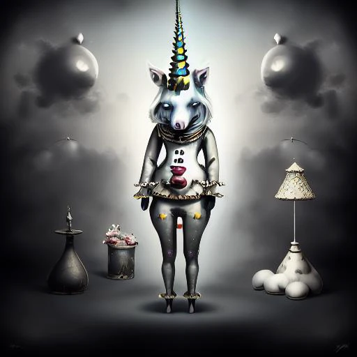 a surrealist sleepyheaded unicorn wearing pajamas inspired by Davegore and Yves Tanguy and Kahn Nova and Mark Ryden, muted colors, 128k, photorealistic, Houdini 3d, extremely intricate, ultradetailed, cinematic lighting, epic composition , <lora:LilYunicor...