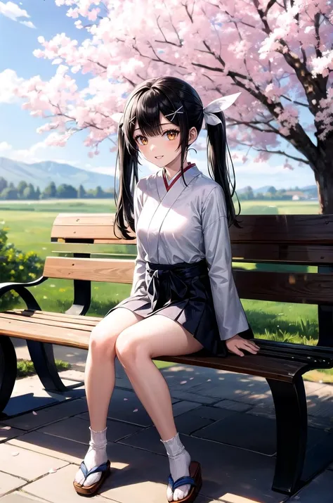 (masterpiece, best quality, detailed), 1girl, solo, looking at viewer, MiyuDef, orange eyes, brown eyes, black hair, long hair, hairclip, bangs, hair ornament, twintails, low twintails, sidelocks, small breasts, x hair ornament, feather hair ornament,
(sam...