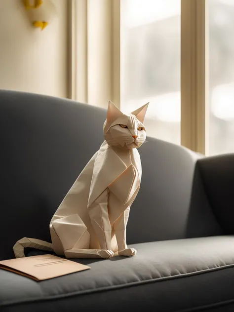 master piece, high quality, a cat,on the sofa, J_origami,