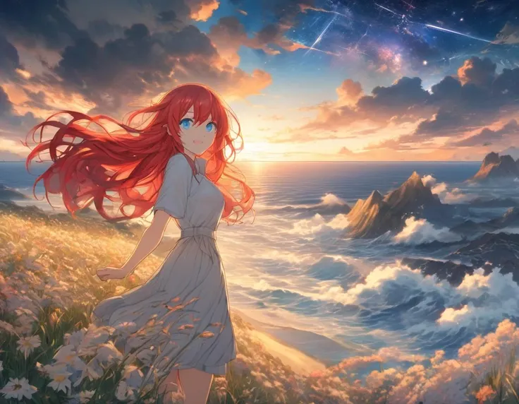 (2d, anime, waifu:1.5), (best quality, masterpiece, official art, beautiful and aesthetic, extremely detailed:1.2), (sunset, wind:1.0)
ADDCOMM
(cloudy_sky, mountainous_horizon, mountain:1.2)
ADDCOL
(night_sky, starry_sky, mountainous_horizon, mountain:1....