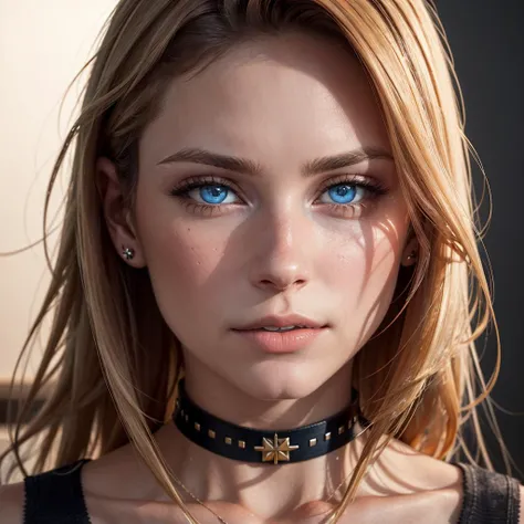 a portrait of [erin moriarty|mischa barton] as 18yo girl, looking at viewer, blond long hair, blue eyes, front layers hairstyle,...