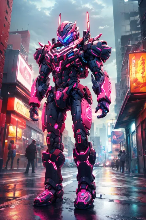 ((masterpiece)), ((best quality)), 8k, high detailed, ultra-detailed, sky, minibot,mecha, full body, glowing, cinema light, neon, colorful, <lora:xsmecha:0.6>