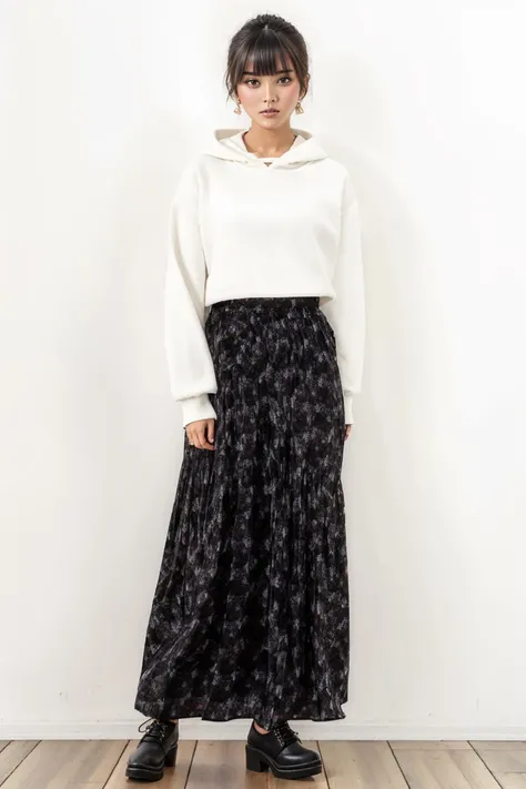 Japanese Floral Print Long Skirt