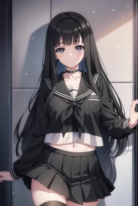 rinnebyakuya, <lora:rinne byakuya ova-lora-nochekaiser:1>,
rinne byakuya, long hair, bangs, black hair, (black eyes:1.5), blunt bangs,
BREAK skirt, thighhighs, long sleeves, school uniform, serafuku, choker, black thighhighs, black skirt, collar, zettai ry...