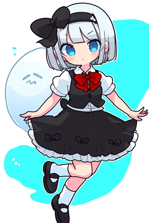 skistyle, 1girl, konpaku youmu, green skirt, skirt, shirt, white shirt, hairband, green vest, bow, short sleeves, blue eyes, bla...