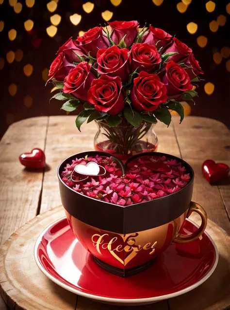 cinematic photo , realistic, best quality, masterpiece,  <lora:quiron_valentinesDay_v1_lora:0.87> ValentinesDayQuiron, autumn, box, flower, food, gradient background, heart, realistic, red flower, rose, tree, valentinesday, hearts theme, 
 valentines day s...