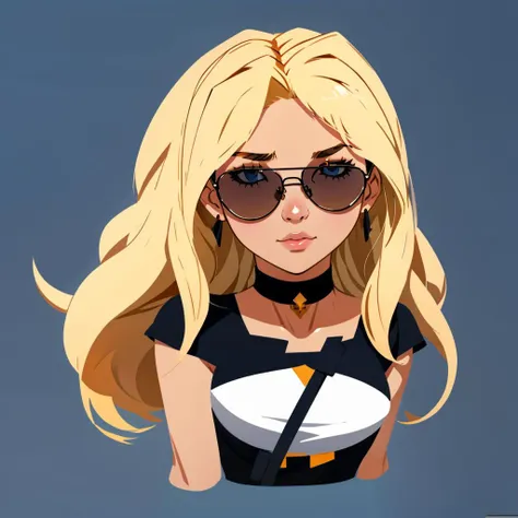 a close up of a cartoon girl with sunglasses and a black shirt