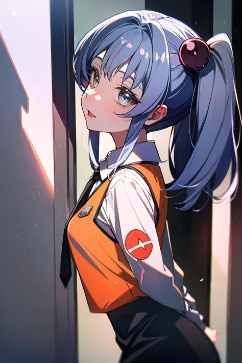 anime girl with long hair and a ponytail in a school uniform