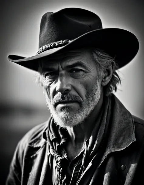 a black and white photo of a man wearing a hat