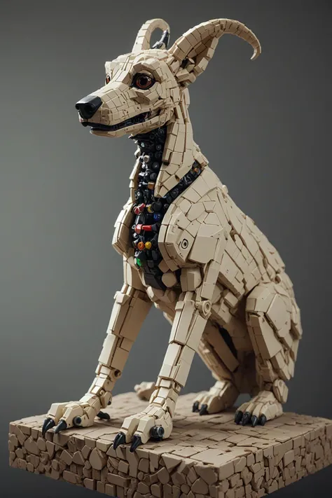 alien themed araffe dog made out of legos sitting on a ledge, a low poly render inspired by filip hodas, featured on polycount, furry art, isometric 3d fantasy dog, low poly art, high quality lowpoly art . extraterrestrial, cosmic, otherworldly, mysterious...