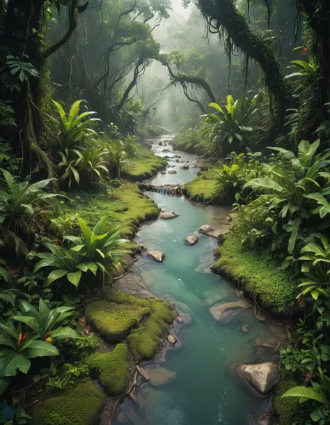 surreal creek in jungle