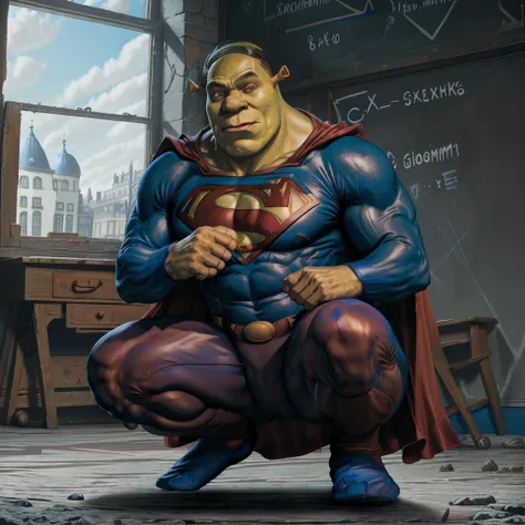 a close up of a superman statue in a classroom