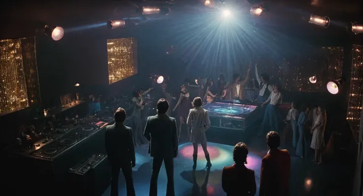 cinematic film still of  <lora:Boogie Nights:1>
High angle from above, In the 1970s a group of people standing around a 1970s disco room with disco lights,no humans,building,scenery,lights , dramatic light, dramatic shadow light, contrast, cinematic color,...