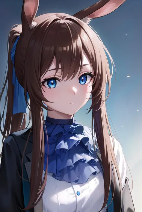 arknightsamiya, <lyco:arknightsamiya-lyco-nochekaiser:1>,
arknightsamiya, animal ears, blue eyes, brown hair, hair between eyes, ponytail, rabbit ears, rabbit girl, sidelocks,
BREAK anklet, ascot, black jacket, (blue ascot:1.5), blue collar, blue footwear,...