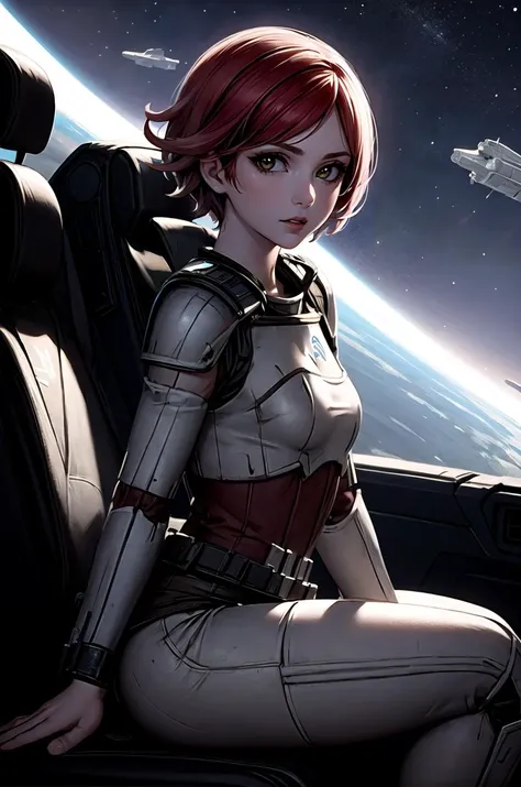 (masterpiece, best quality, detailed), 1girl, solo, looking at viewer, lilithbl2, tattoo, makeup,
<lora:StormTrooper:1>, stormtrooper, armor, cockpit, science fiction, (space, spacecraft:0.8), sitting, from side, parted lips