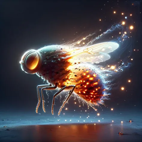 a close up of a fly with a lot of sparks coming out of it