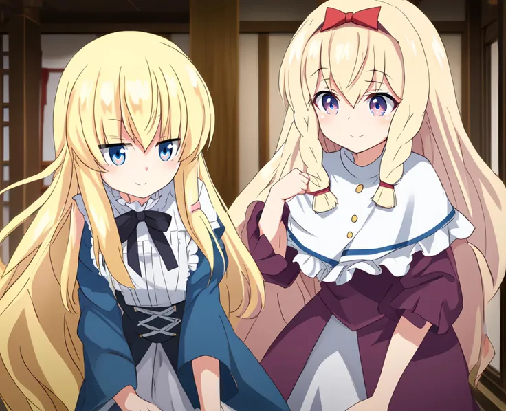 anime image of two women in maid outfits standing next to each other