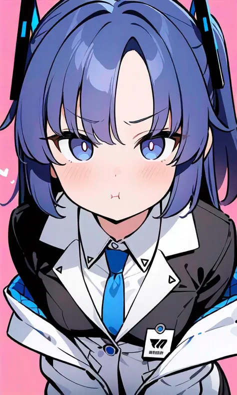 anime girl with blue eyes and a black jacket and tie