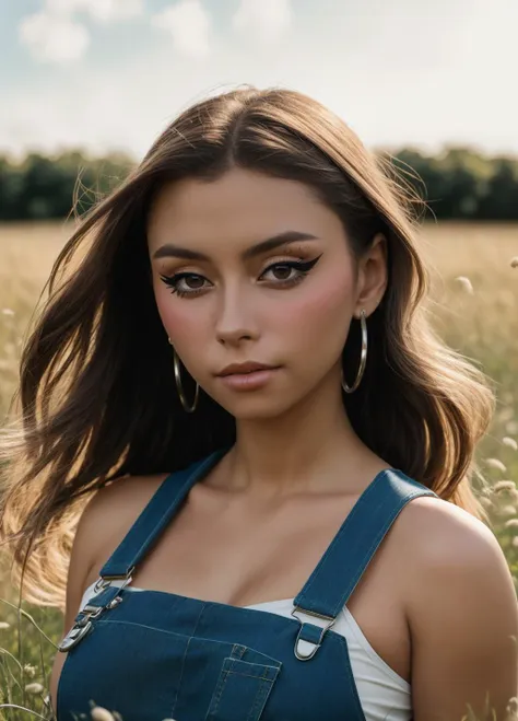 a close up of a woman in a field of tall grass