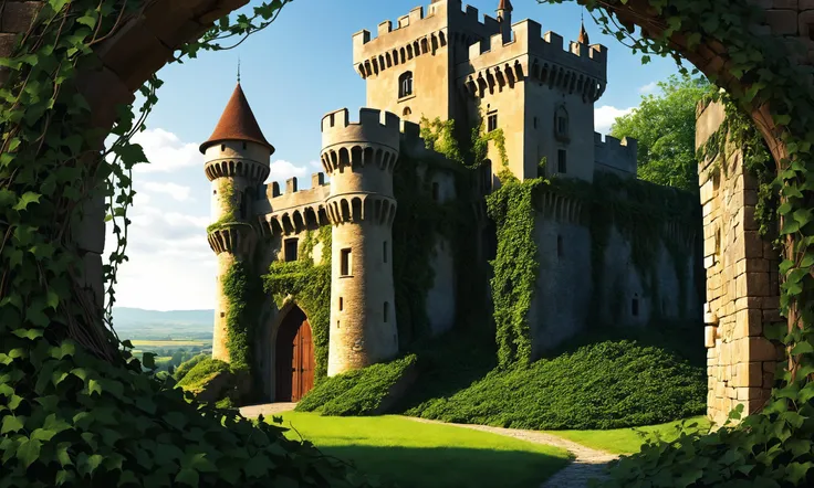 a close up of a castle with a gate and a path