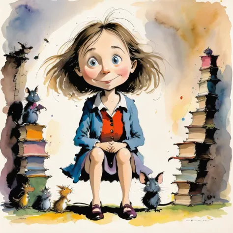 a photo of <lora:Quentin Blake Style:1> Quentin Blake Style -  matilda, high resolution, beautiful, highest quality, masterpiece, highly detailed