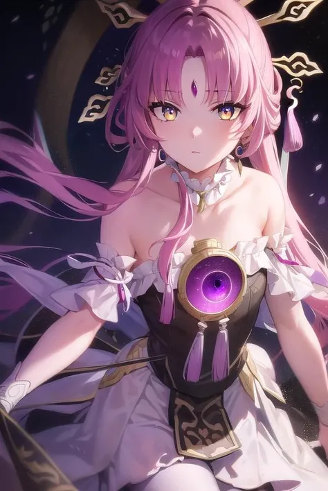 fuxuan, <lyco:fuxuan-lyco-nochekaiser:1>,
fu xuan, (yellow eyes:1.5), forehead jewel, hair ornament, hair stick, long hair, low twintails, parted bangs, pink hair, twintails,
BREAK bare shoulders, black dress, bridal gauntlets, detached collar, detached sl...