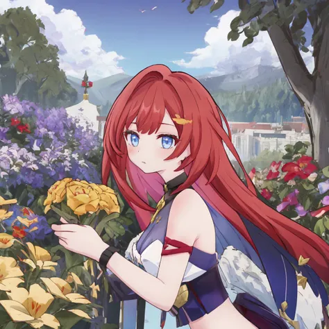 <lora:senadina-v1-000012:1>,1girl,senadina_(honkai_impact),carrying over shoulder,isometric,secret garden, full bloom, (colorful:1.2), flowers, serene, hidden, lush, peaceful, nature, oasis,Masterpiece,best quality,great quality,good quality,