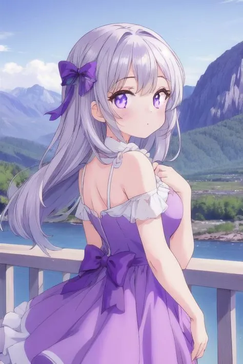 ,masterpiece, best quality,ultra detail, <lora:anmnr01:0.3>  <lora:add_detail:0.5>,<lora:GoodHands-vanilla:0.8>,1girl.Violet Dress, <lora:Violet Dress by Stable Yogi:0.7>outdoor,mountain