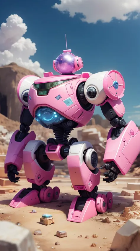 <lora:BarbieCore:0.8> BarbieCore a quarry on a distant planet where robots are hard at work, (shiny plastic:0.8), (pink and white:0.9), (pastel:0.85)