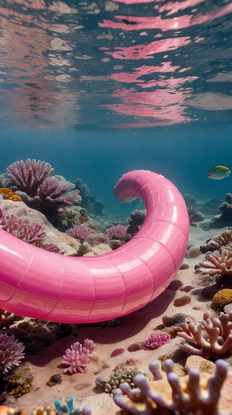 Pink colored <lora:BarbieCore:0.9> BarbieCore a venomous sea snake winding its way through a colorful coral reef, (shiny plastic:0.8), (pink plastic:0.9), (masterpiece:1.3) RAW photo