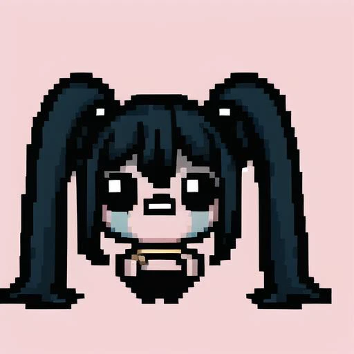 bol(R), solo, cry,twintails, long hair,necktie, skirt, blue hair, blue eyes, eyebrows visible through hair, black skirt, black legwear, pink footwear, very long hair, pleated skirt, shirt, long sleeves, kneehighs, simple background, bangs, holding food, aq...