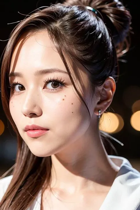 "1girl,photo of mina, brown hair,high ponytail,best quality,(detailed face:1.4), (looking at viewer:1.4),closed mouth,expressionless,  shiny skin, city at night background ,(upper body:1.2) 
 <lora:minatwice_v1.0.1-000001:0.850>