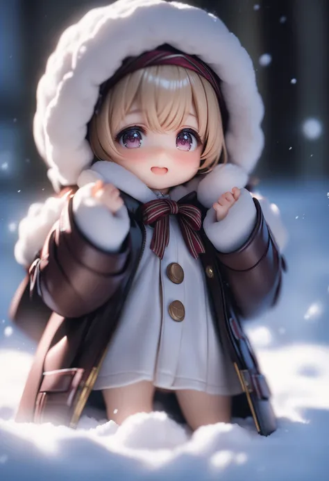 score_9, score_8_up, score_7_up, best quality, masterpiece, 4k, uncensored,  prefect lighting,  rating: explicit,cute anime face, BREAK cute little 3yo toddler with chubby adorable baby-like face is playing in the winter snow field, in action, wearing fur-...