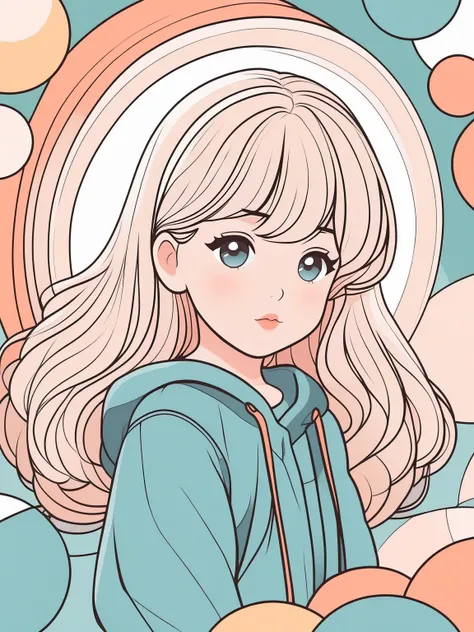 kawaii manhwa anime illustration round shapes and lines vector flats, manga style, young girl, cute,