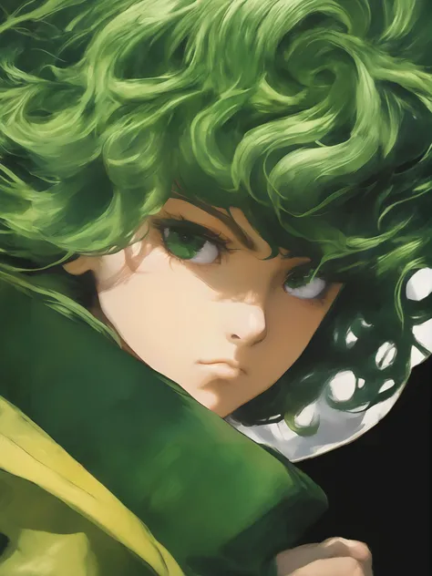 With black background, Tatsumaki in One Punch Man anime, looking at viewer, in the style of realistic and hyper - detailed renderings, transfixing marine scenes, dolly kei, dragoncore, realistic figures, close up