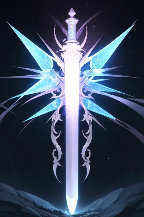 a sword with a glowing blade on it in the dark