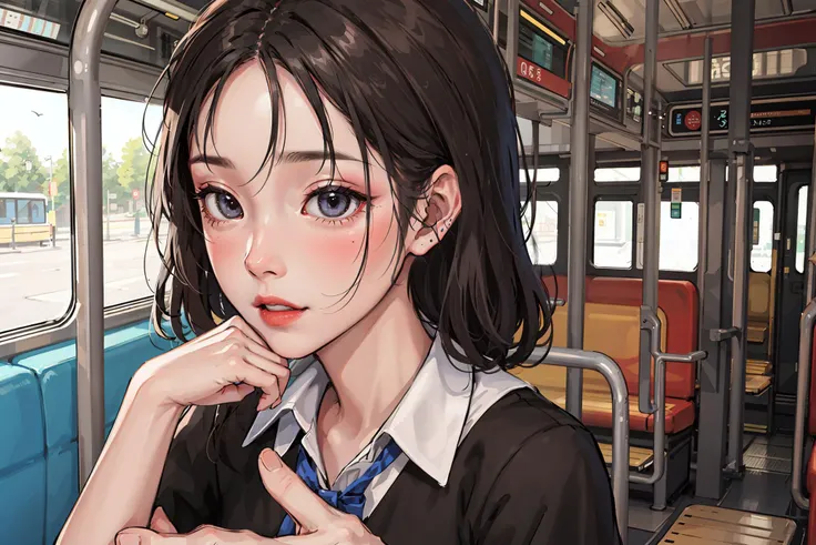 [[[[[finely detailed eyes and detailed face]]]]],1girl, solo, ((bus)) school