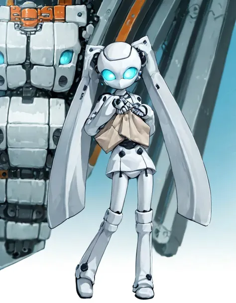 anime character with a robot like body and a bag of food