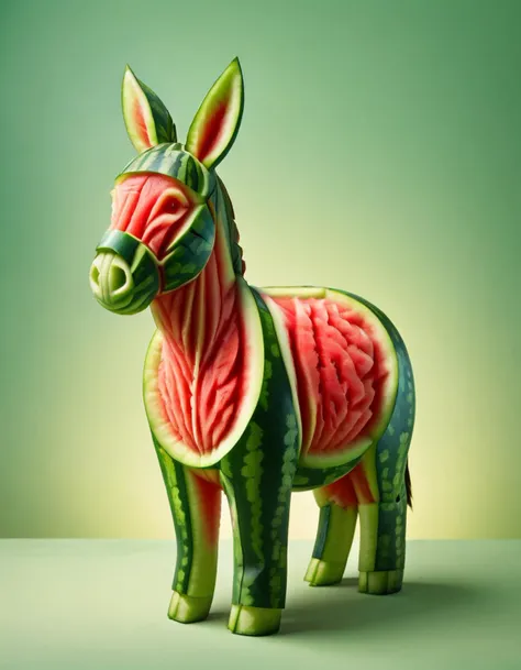 there is a watermelon horse made to look like a donkey