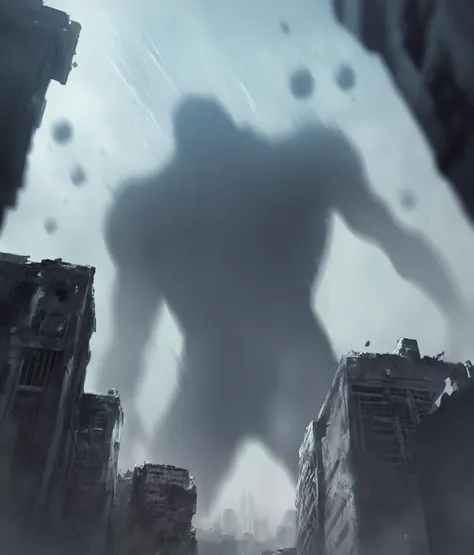 a large black monster is standing in the middle of a city