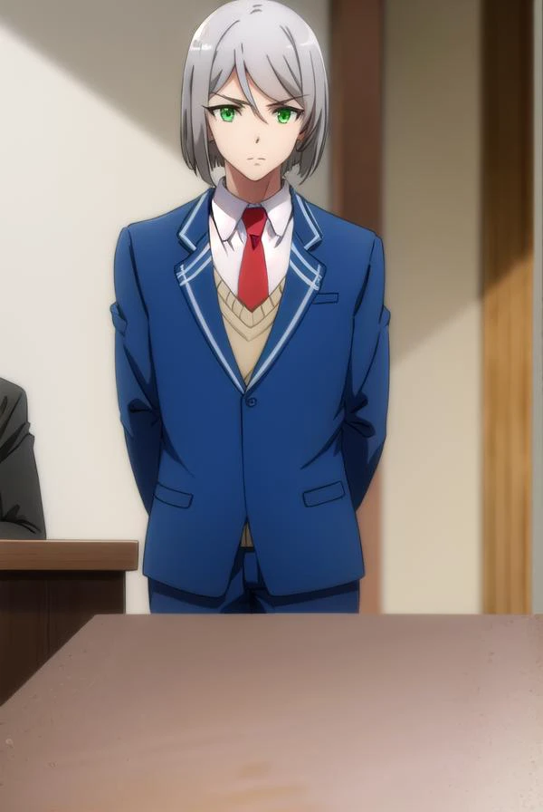 broodlevkaiser, <lora:brood lev kaiser s2-lora-nochekaiser:1>,
brood lev kaiser, (green eyes:1.3), grey hair, male focus,
BREAK school uniform, jacket, necktie, pants, formal, suit, blue jacket, red necktie,
BREAK indoors, classroom,
BREAK looking at viewe...