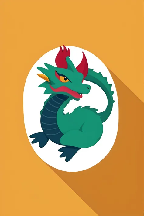 a green dragon with red horns and a long tail