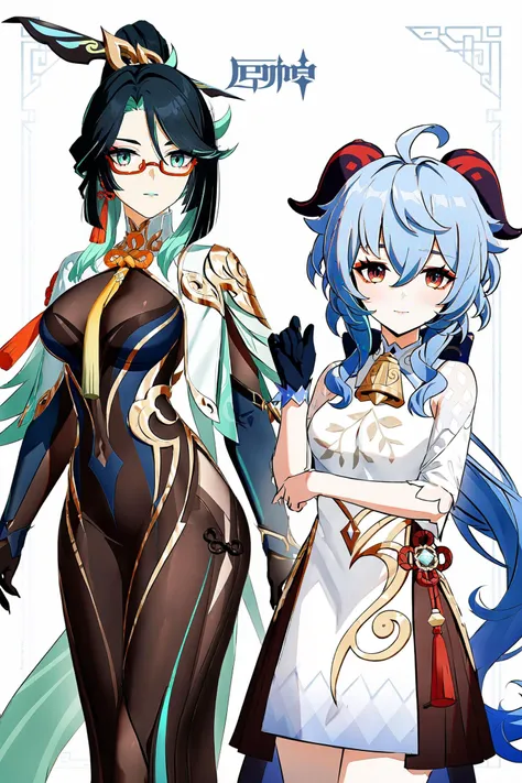 8k, best quality, masterpiece, (ultra-detailed:1.1), (high detailed skin), 
<lora:ganshenxian-A3-Tanger-000010:0.7>, 2girls, Ganyus casual clothes, ganyu (genshin impact), Xianyun (genshin impact), Xianyuns def clothes,